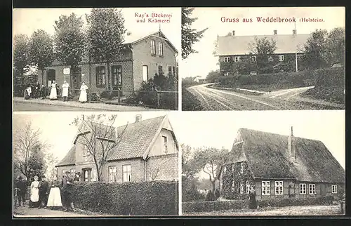 AK Weddelbrook / Holstein, Krämerei und Bäckerei Kay, Dorfansicht