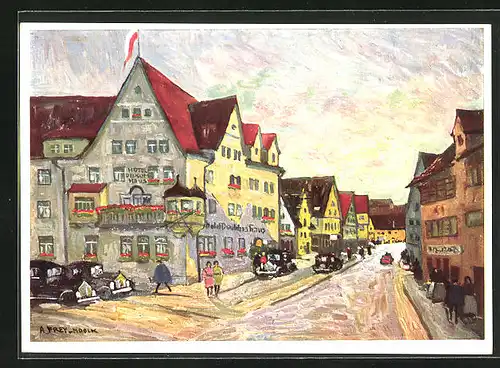 Künstler-AK Nördlingen, Hotel Deutsches Haus in der Löpsingerstrasse