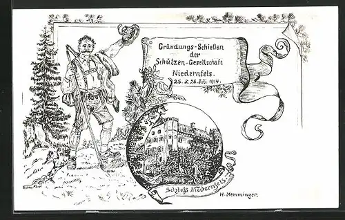 Foto-AK Niedernfels, Gründungs-Schiessen der Schützen-Gesellschaft 1914, Schloss Niedernfels