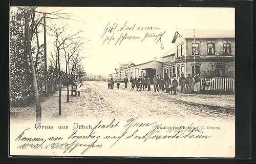 AK Jübek, Strasse am Gasthof zum Bahnhof von C. Peters