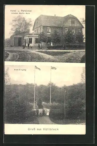 AK Hüttblek, Hotel u. Pensionat von Martin Mohr, Park-Eingang