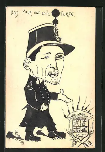 Künstler-AK Handgemalt: Karikatur eines französischen Polizisten in Uniform