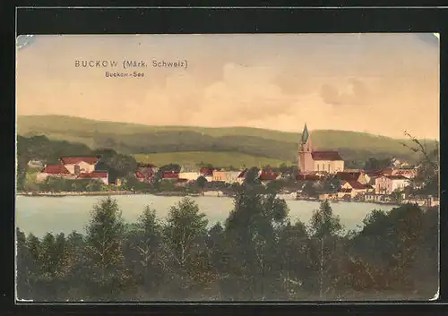 AK Buckow / Märk. Schweiz, Panorama mit Buckow-See
