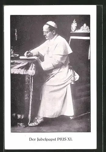 AK Jubelpapst Pius XI. an seinem Schreibtisch