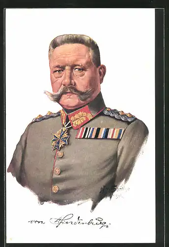 Künstler-AK Portrait Paul von Hindenburg in Uniform