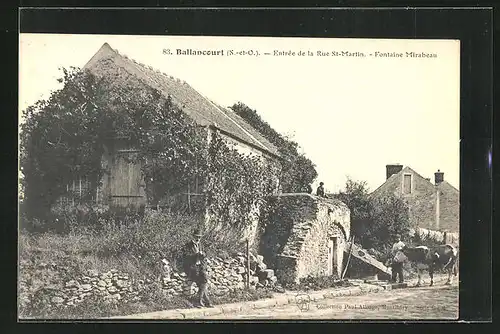 AK Ballancourt, Entrée de la Rue Saint-Martin, Fontaine Mirabeau