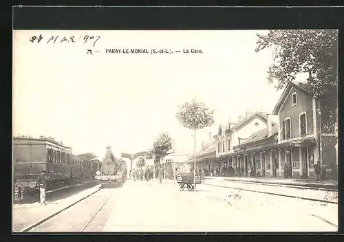 AK Paray-le-Monial, la Gare, Bahnhof mit Eisenbahn
