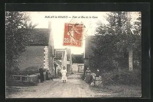 AK Malay-le-Grand, Pont et Rue de la Gare