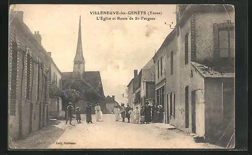 AK Villeneuve-les-Gents, L`Eglise et Route de St-Fargeau