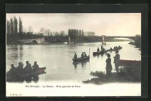AK Ris-Orangis, la Seine, Rive gauche et Pont