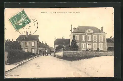 AK Flogny, Route de la Gare et Ecole des Filles