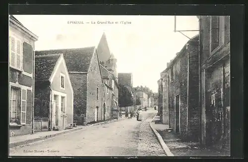 AK Epineuil, La Grande`Rue et l`Eglise