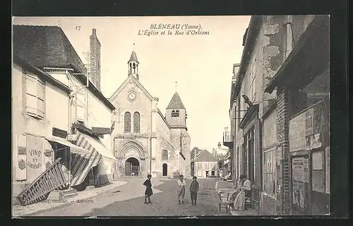 AK Bléneau, L`Église et la Rue d`Orléans