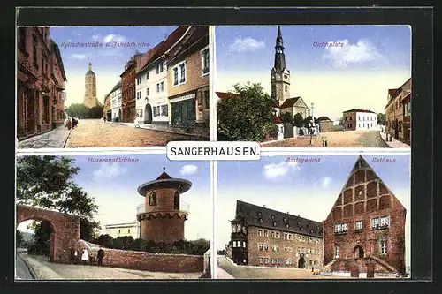 AK Sangerhausen, Ulrichplatz, Kylischestrasse & Jacobikirche, Amtsgericht & Rathaus