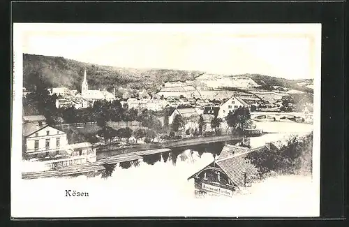 AK Kösen, Restaurant Loreley mit Ortsansicht