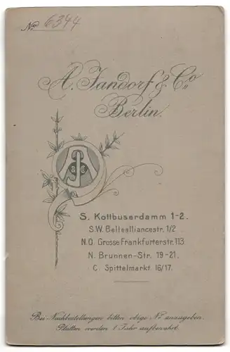 Fotografie A. Jandorf & Co., Berlin, Portrait kleines Mädchen im weissen Kleid mit Blumenkorb