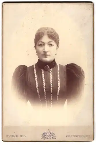 Fotografie Ferdinand Grega, Wien, Kleine Sperlgasse 3, Portrait bürgerliche Dame mit Kragenbrosche