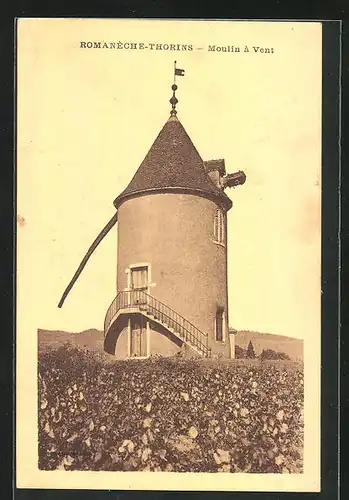 AK Romanèche-Thorins, Le Moulin à vent, Windmühle im Sonnenschein