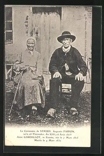 AK Verjux, Le Centenaire Augustin Farion et sa Femme