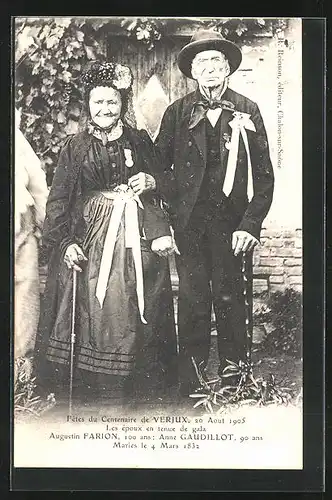 AK Verjux, Le Centenaire Augustin Farion et sa Femme, 20 Aout 1905