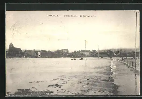 AK Vincelles, L`Inondation 1910, Hochwasser, Ortsansicht