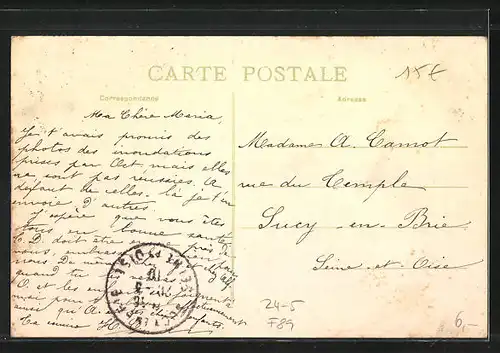 AK Tonnerrre, L`Inondation 1910, Le Patis