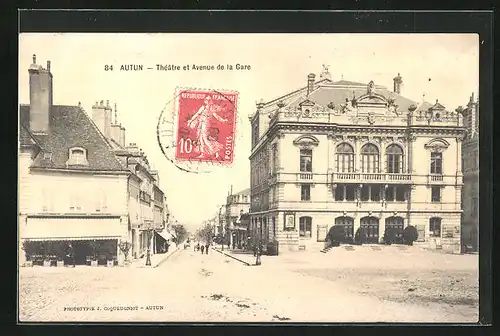 AK Autun, Théâtre et Avenue de la Gare