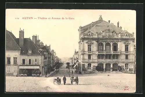 AK Autun, Théâtre et Avenue de la Gare