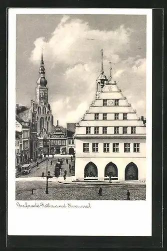 AK Greifswald, Rathaus mit Ehrenmal