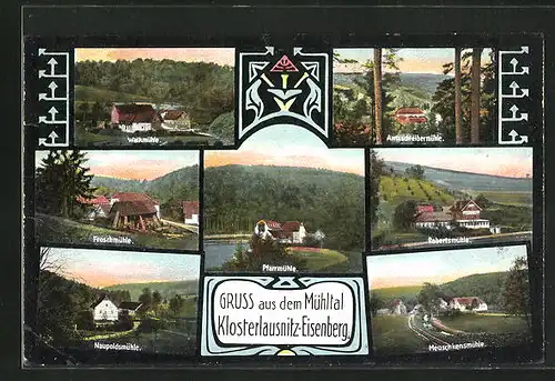 AK Klosterlausnitz-Eisenberg / Mühltal, Walkmühle im Dämmerungslicht, Froschmühle mit Holz, Naupoldsmühle
