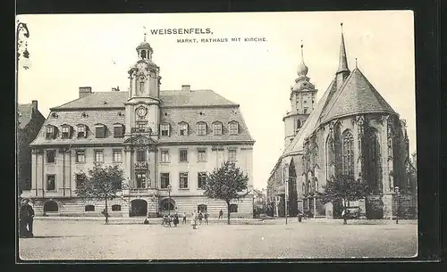 AK Weissenfels, Blick auf den Markt mit Rathaus und Kirche