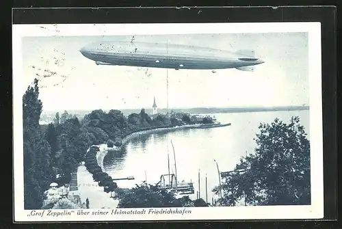 AK Friedrichshafen, Graf Zeppelin über seiner Heimatstadt