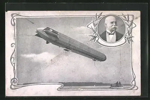 AK Zeppelin im Flug über Seepartie
