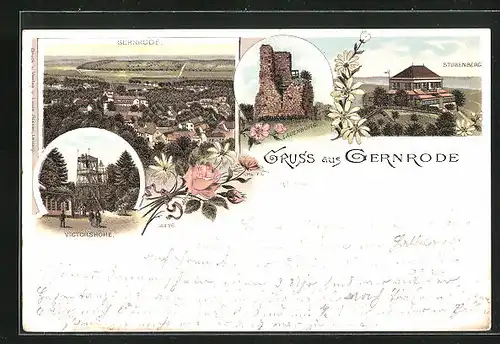 Lithographie Gernrode, Victorshöhe, Lauenburg, Stubenberg