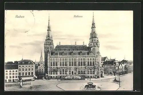 AK Aachen, Rathaus aus der Vogelschau