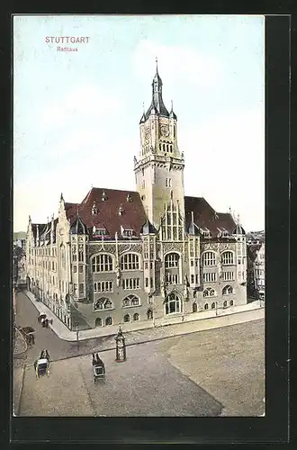 AK Stuttgart, Rathaus aus der Vogelschau