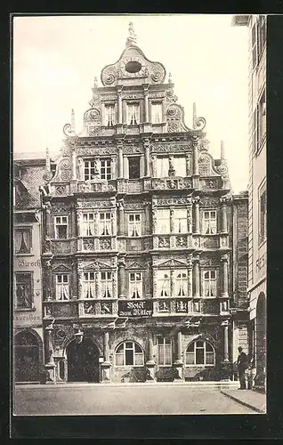 AK Heidelberg, Blick auf das Hotel und Restaurant zum Ritter