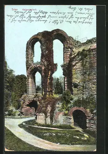 AK Trier, Blick auf die Ruine vom Kaiserpalast im Sonnenschein