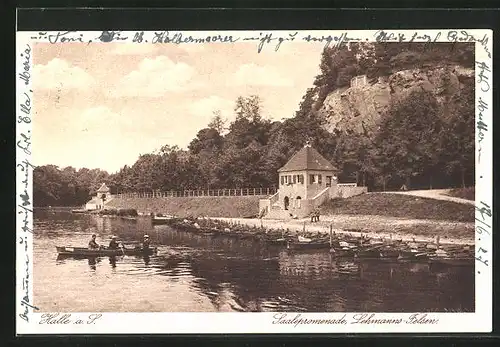 AK Haale / Saale, Saalepromenade mit Lehmannsfelsen