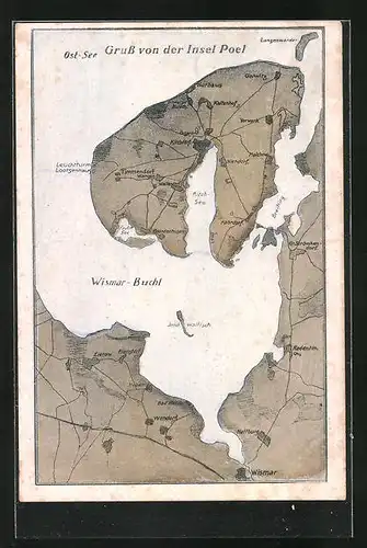 AK Insel Poel, Kartenansicht von der Insel Poel und der Wismar-Bucht