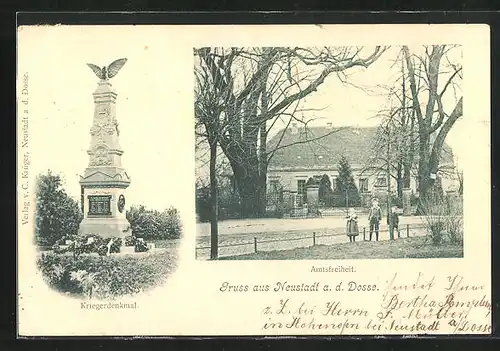 AK Neustadt a. d. Dosse, Kriegerdenkmal, Amtsfreiheit mit Kindern