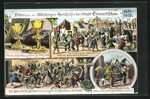 AK Crimmitschau, Festportkarte 500 jährige Geschichte der Stadt, Sächs. Bruderkrieg
