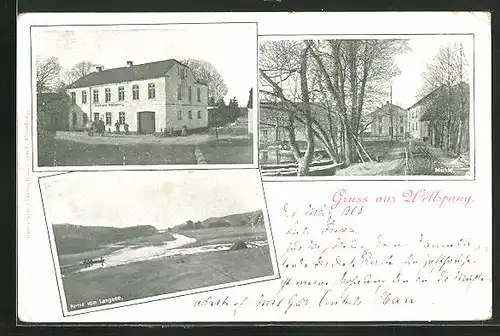 AK Wellspang, Gasthaus, Mühle, Partie am Langsee