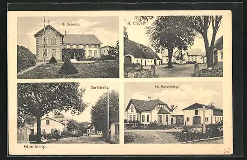AK Stenderup, Gasthäuser von H. Jensen, H. Clausen, H. Harenberg, Dorfstrasse