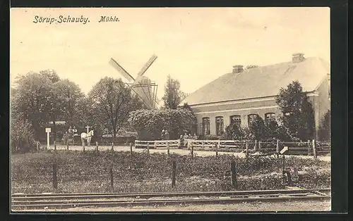 AK Sörup-Schauby, Kutsche an der Windmühle