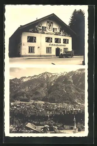 AK Bad Reichenhall, Panorama mit Gasthaus Schwabenbräu