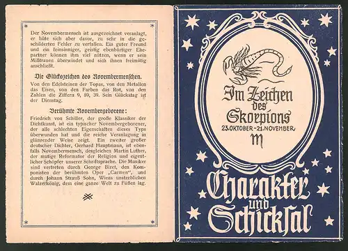 Sternzeichen-Karte Im Zeichen des Skorpions, Charakter & Schicksal