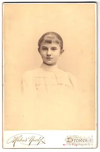 Fotografie Hahn`s Nachf., Dresden, Waisenhausstrasse 16, Portrait junge Dame mit zurückgebundenem Haar
