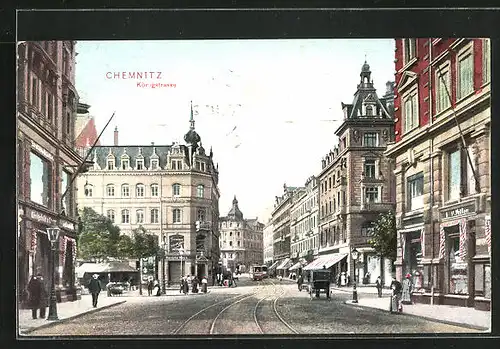 AK Chemnitz, Königstrasse im Sonnenschein