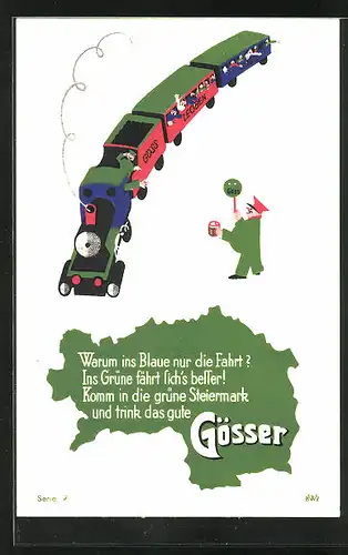 AK Brauerei-Werbung für Gösser mit Eisenbahn